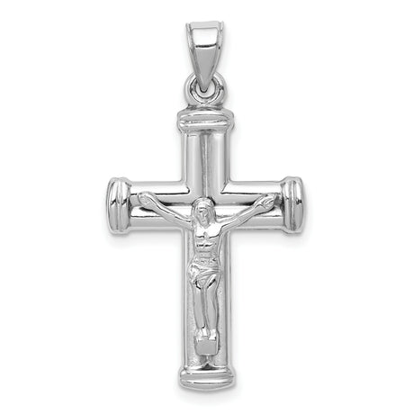 Hollow Reversible Latin Crucifix With Capped Ends Charm Pendant in Real 14k White Gold