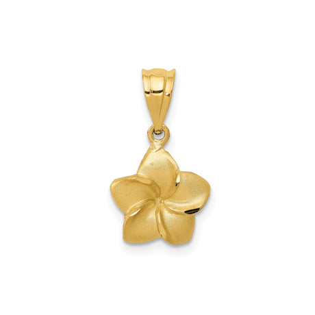14k Yellow Gold Plumeria Flower Pendant with Matte and Polished Finish for Women