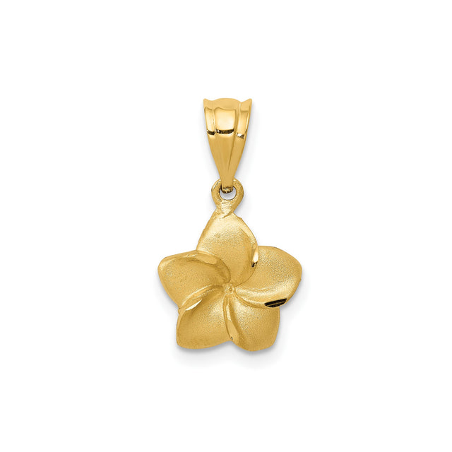 14k Yellow Gold Plumeria Flower Pendant with Matte and Polished Finish for Women