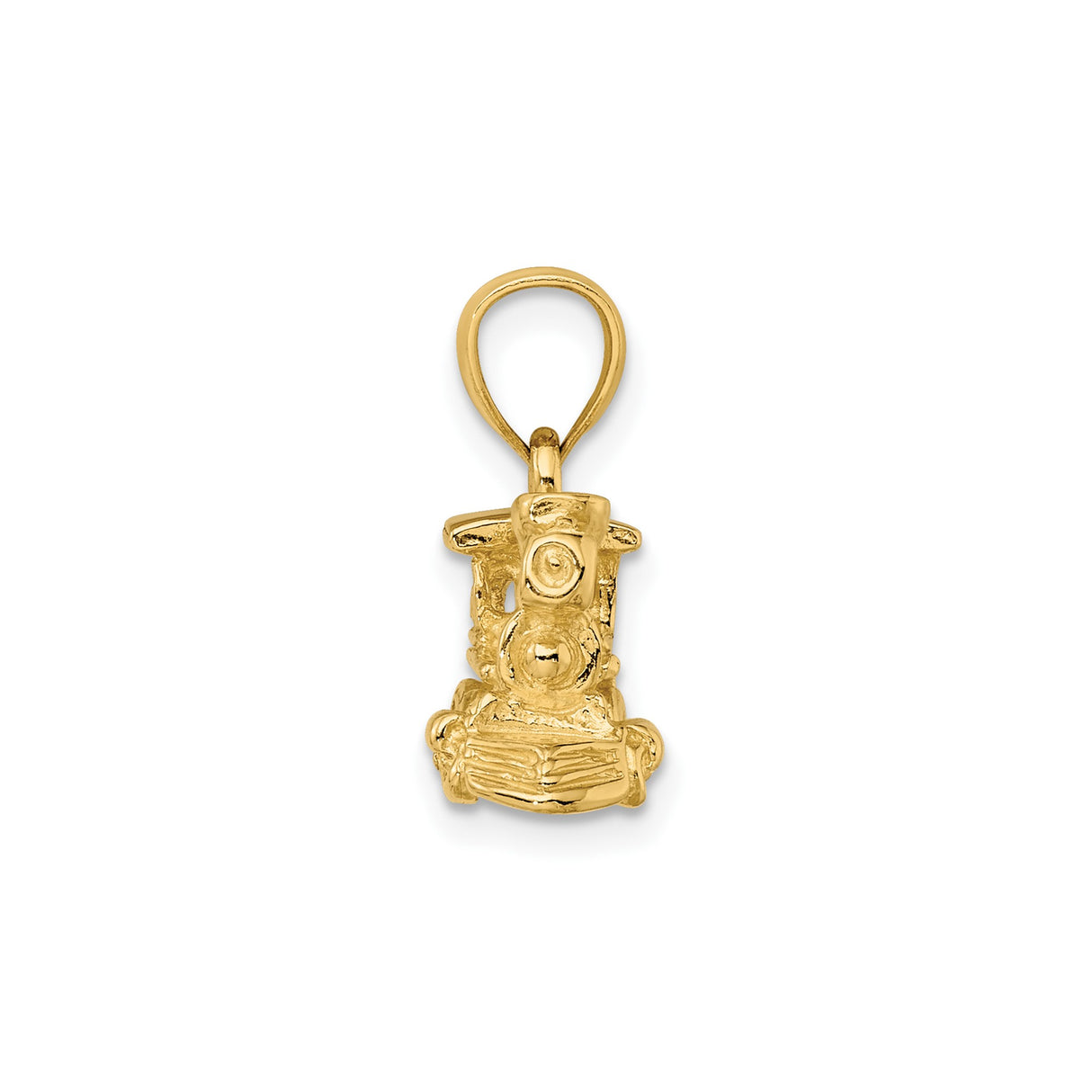 14k Yellow Gold Train Pendant with Detailed Steam Engine Design, Locomotive Charm