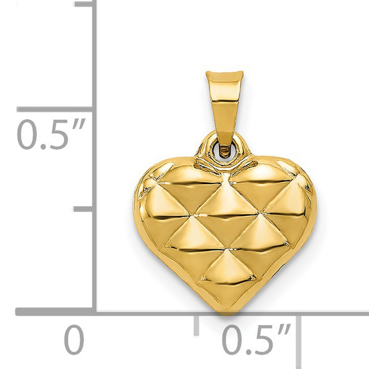 14k Yellow Gold Heart Pendant, Quilted Puffed Textured Design for Women
