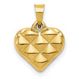 14k Yellow Gold Heart Pendant, Quilted Puffed Textured Design for Women