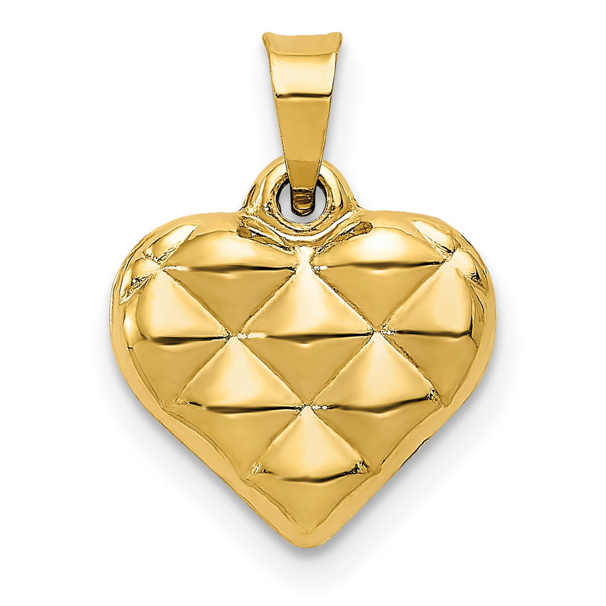 14k Yellow Gold Heart Pendant, Quilted Puffed Textured Design for Women