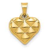 14k Yellow Gold Heart Pendant, Quilted Puffed Textured Design for Women