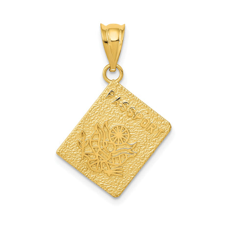 14k Yellow Gold Passport Pendant with Raised USA Emblem, Travel Charm for Women or Unisex