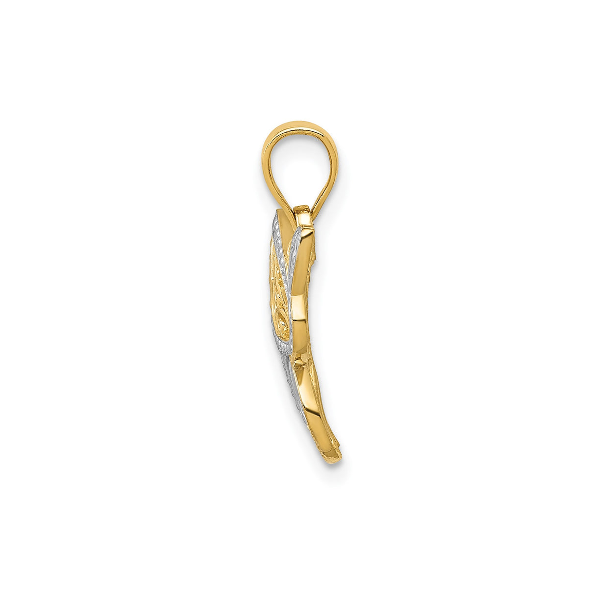 14k Two-Tone Gold Butterfly Pendant, Filigree Charm with Textured Detailing for Women