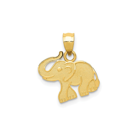 14k Yellow Gold Elephant Pendant with Polished and Matte Finish, Symbol of Strength and Wisdom