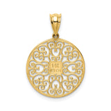 14k Yellow Gold Round Pendant with Filigree Starburst and Scrollwork Design for Women