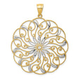 14k Yellow Gold and Rhodium Filigree Flower Pendant with Mandala Design