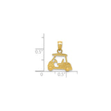 14k Yellow Gold Golf Cart Pendant, Cutout Charm with Steering Wheel and Seat, Sports Theme