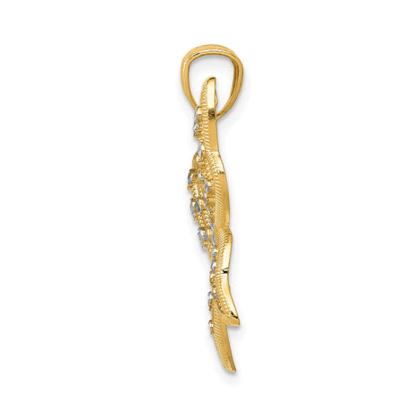 14k Yellow Gold and Rhodium Butterfly Pendant with Openwork and Diamond-Cut Accents