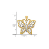 14k Yellow Gold and Rhodium Butterfly Pendant with Openwork and Diamond-Cut Accents