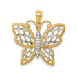 14k Yellow Gold and Rhodium Butterfly Pendant with Openwork and Diamond-Cut Accents