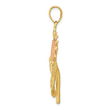 14k Two-Tone Gold Sunflower Pendant with Textured Rose Gold Center and Leaf Accents