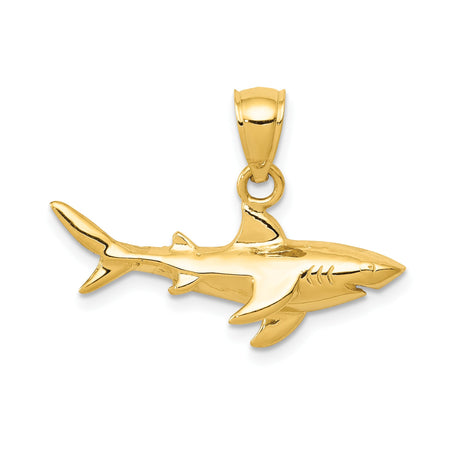 14k Yellow Gold Shark Pendant, Great White Design, Nautical Symbol of Strength for Men or Unisex