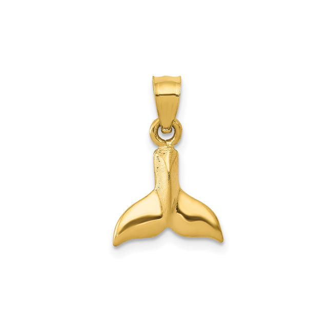 14k Yellow Gold Whale Tail Pendant Charm, Nautical Marine Life Jewelry for Ocean Lovers