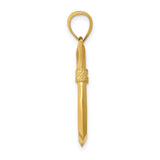14k Yellow Gold Fishhook Pendant with Whale Tail Design, Nautical Surfer Style