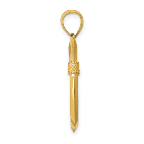 14k Yellow Gold Fishhook Pendant with Whale Tail Design, Nautical Surfer Style