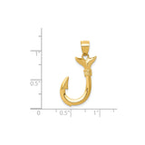 14k Yellow Gold Fishhook Pendant with Whale Tail Design, Nautical Surfer Style