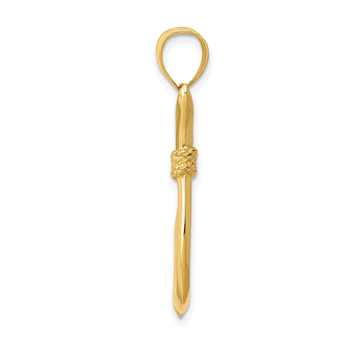 14k Yellow Gold Fish Hook Pendant with Whale Tail Design, Nautical Hawaiian Ocean Charm