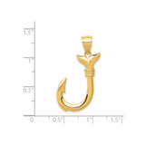 14k Yellow Gold Fish Hook Pendant with Whale Tail Design, Nautical Hawaiian Ocean Charm