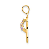 14k Yellow Gold Flip-Flop Pendant with Purple Cubic Zirconia, Beach Charm Style