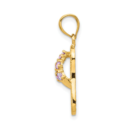 14k Yellow Gold Flip-Flop Pendant with Purple Cubic Zirconia, Beach Charm Style
