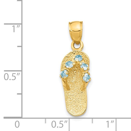 14k Yellow Gold Flip-Flop Sandal Pendant with Cubic Zirconia, Ocean-Inspired Beach Charm
