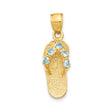 14k Yellow Gold Flip-Flop Sandal Pendant with Cubic Zirconia, Ocean-Inspired Beach Charm