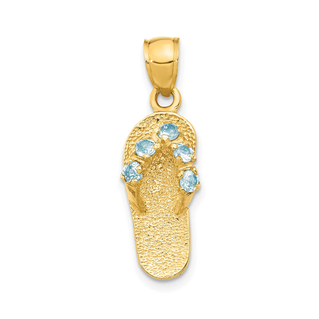 14k Yellow Gold Flip-Flop Sandal Pendant with Cubic Zirconia, Ocean-Inspired Beach Charm