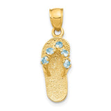 14k Yellow Gold Flip-Flop Sandal Pendant with Cubic Zirconia, Ocean-Inspired Beach Charm
