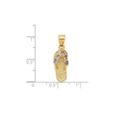14k Yellow Gold Flip-Flop Pendant with Cubic Zirconia, Coastal Summer Theme