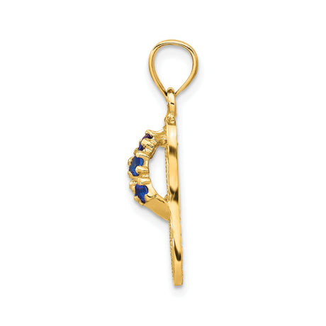 14k Yellow Gold Flip Flop Sandal Pendant with Cubic Zirconia, Textured Sole, Tropical Beach Charm