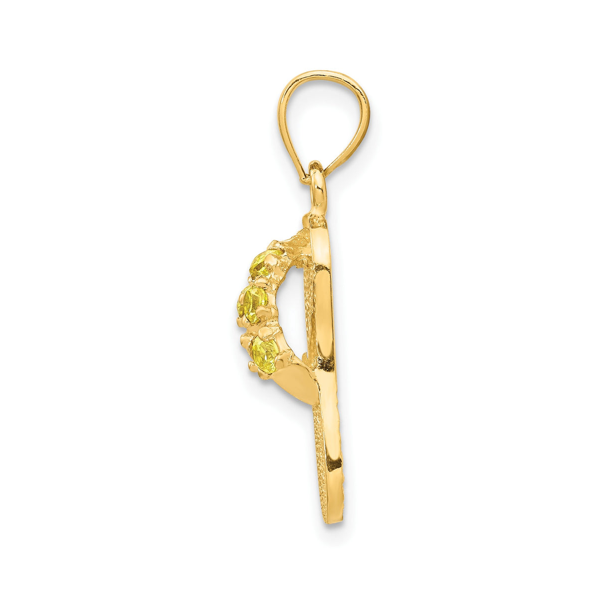 14k Yellow Gold Flip-Flop Pendant with Cubic Zirconia, Textured Sandal Design, Beach Style Charm