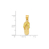14k Yellow Gold Flip-Flop Pendant with Cubic Zirconia, Textured Sandal Design, Beach Style Charm