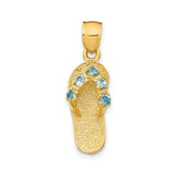 14k Yellow Gold Flip Flop Sandal Pendant with Cubic Zirconia, Ocean-Inspired Charm