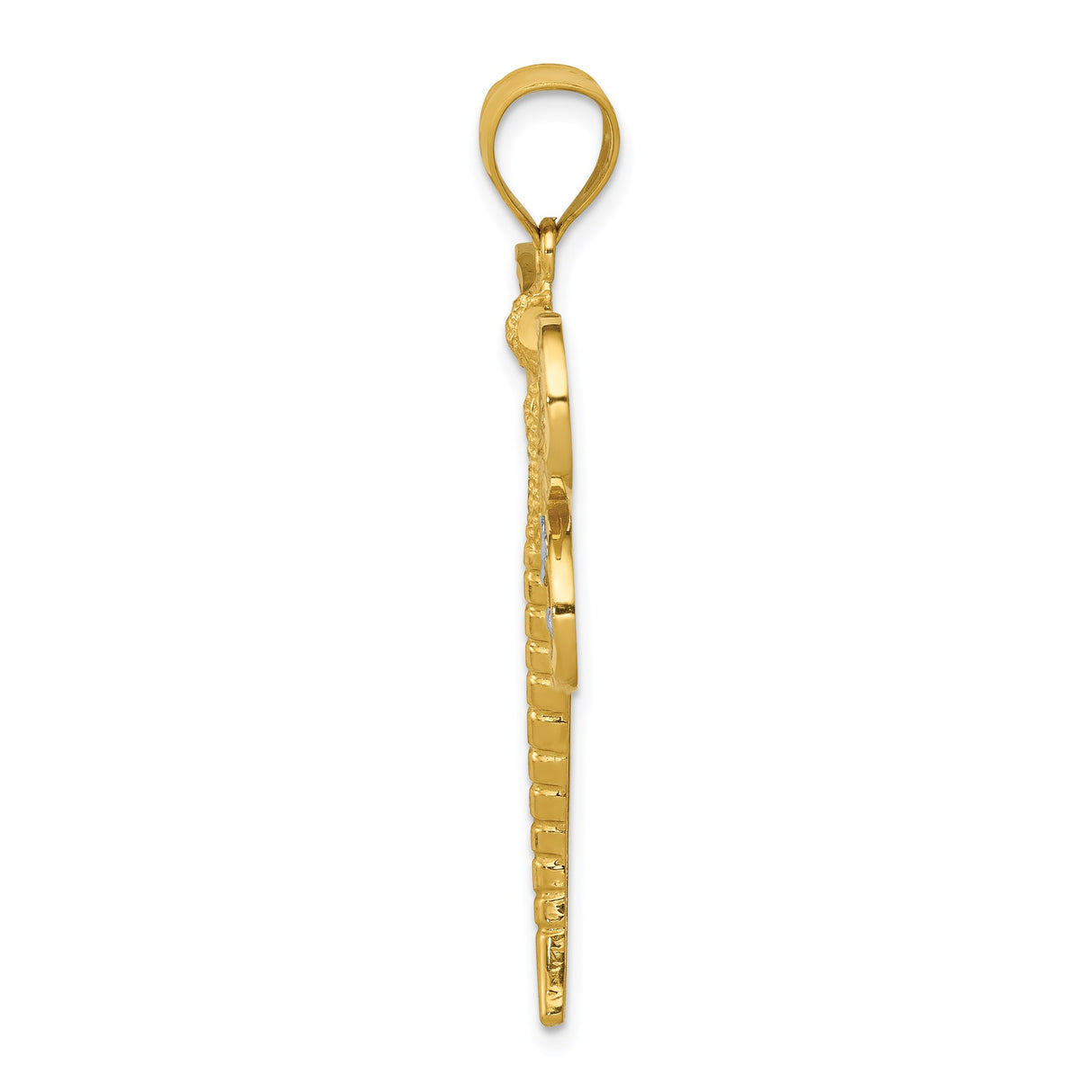 14k Yellow Gold and Rhodium Dragonfly Pendant with Filigree Wings and Diamond Cut Accents