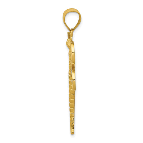 14k Yellow Gold and Rhodium Dragonfly Pendant with Filigree Wings and Diamond Cut Accents