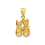 14k Yellow Gold Cat Pendant with Intertwined Tails, Romantic Twin Cat Charm