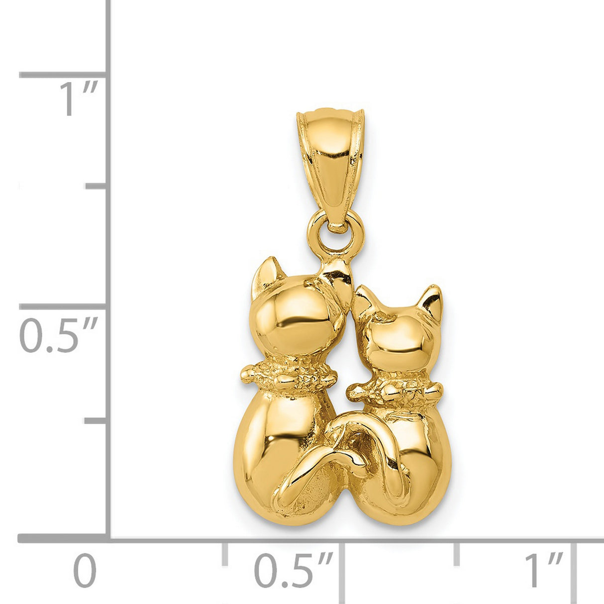 Rear Profile Sitting Twin Cats Charm Pendant in Real 14k Yellow Gold