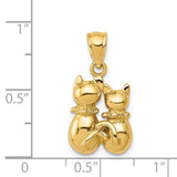 Rear Profile Sitting Twin Cats Charm Pendant in Real 14k Yellow Gold