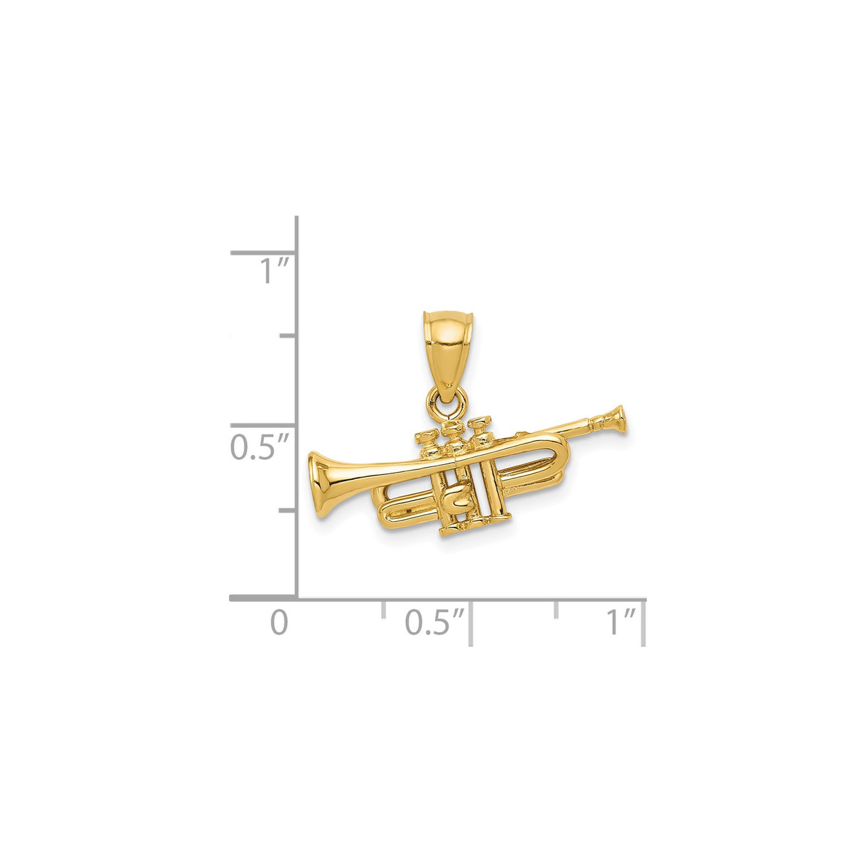 14k Yellow Gold Trumpet Pendant Charm, Mini Musical Instrument for Jazz Lovers
