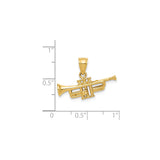 14k Yellow Gold Trumpet Pendant Charm, Mini Musical Instrument for Jazz Lovers