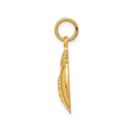 14k Yellow Gold Pot Pendant with Raised Four-Leaf Clover, Celtic Luck Charm