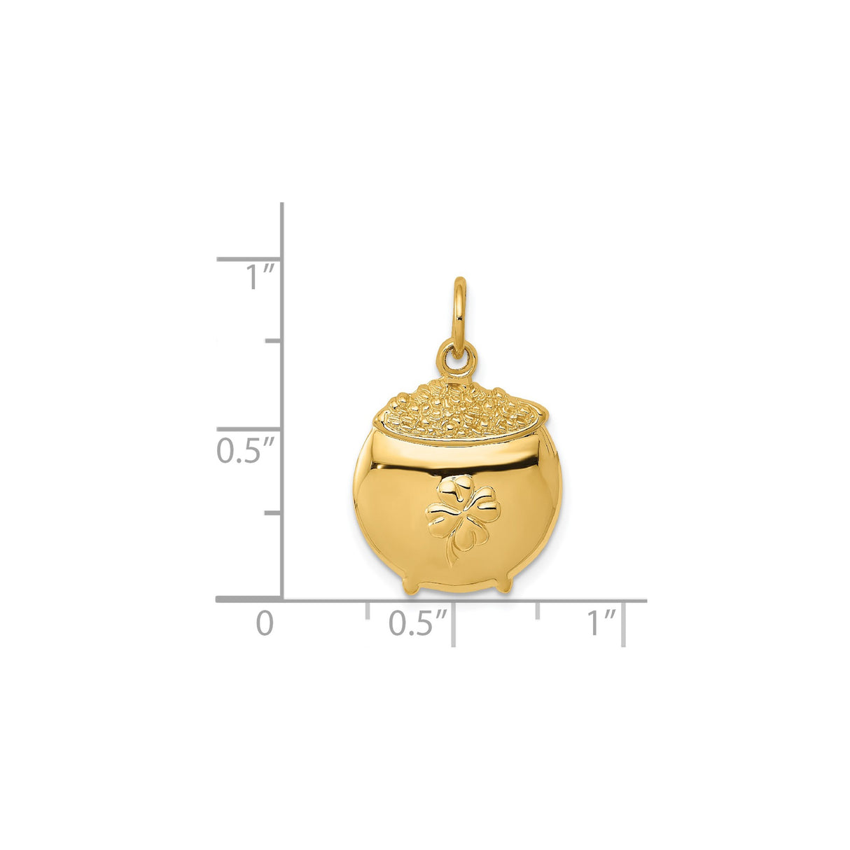14k Yellow Gold Pot Pendant with Raised Four-Leaf Clover, Celtic Luck Charm