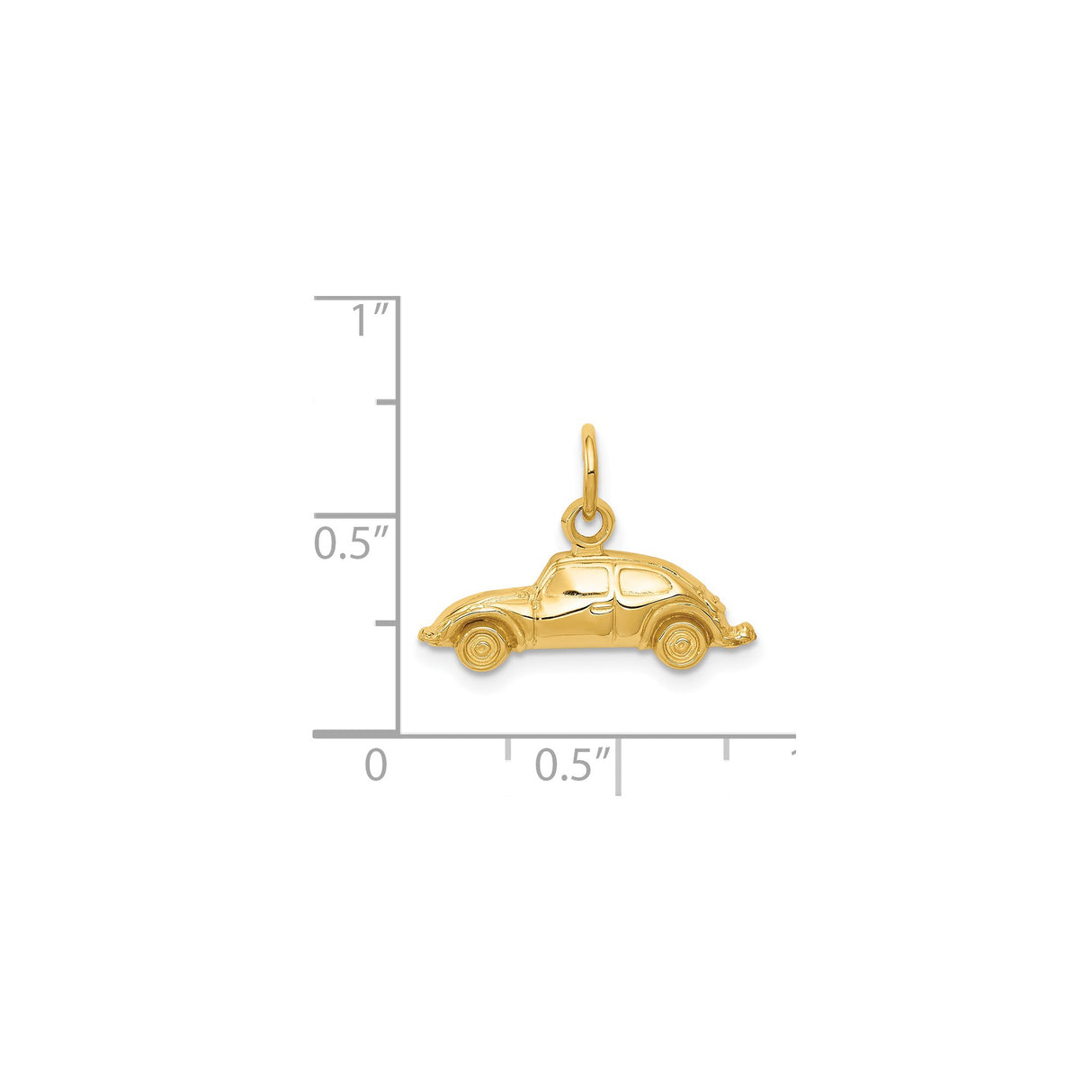 14k Yellow Gold Beetle Car Charm Pendant, Vintage Automotive Theme for Men or Women