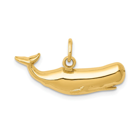 14k Yellow Gold Whale Pendant, Detailed Sperm Whale Charm, Nautical Marine Animal Jewelry