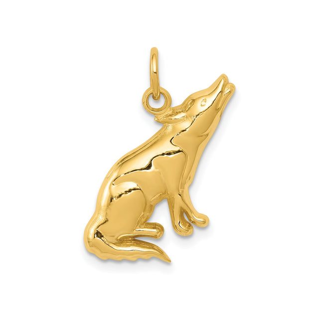 14k Yellow Gold Howling Coyote Pendant, Wilderness Spirit Animal Charm for Women or Unisex Wear