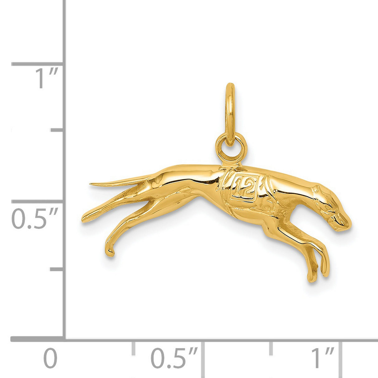 14k Yellow Gold Greyhound Dog Pendant with Number 12, Racing Design Charm