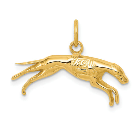 14k Yellow Gold Greyhound Dog Pendant with Number 12, Racing Design Charm